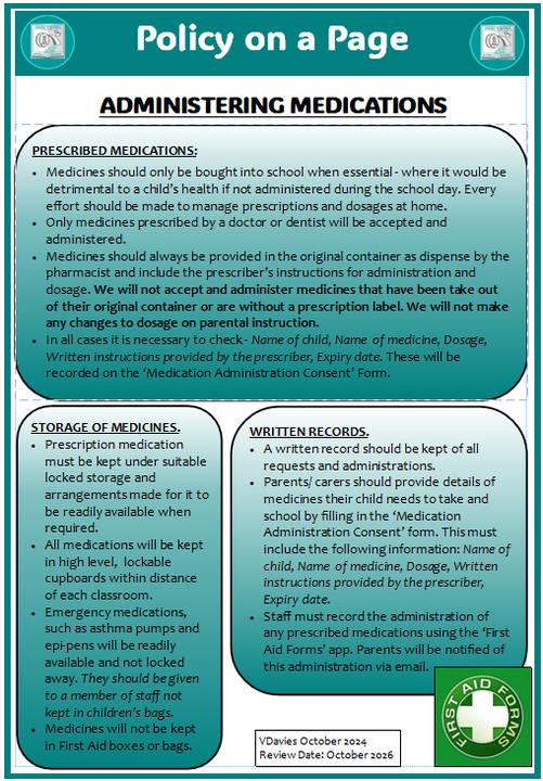 Please see our reviewed policy on administering medications during the school day.